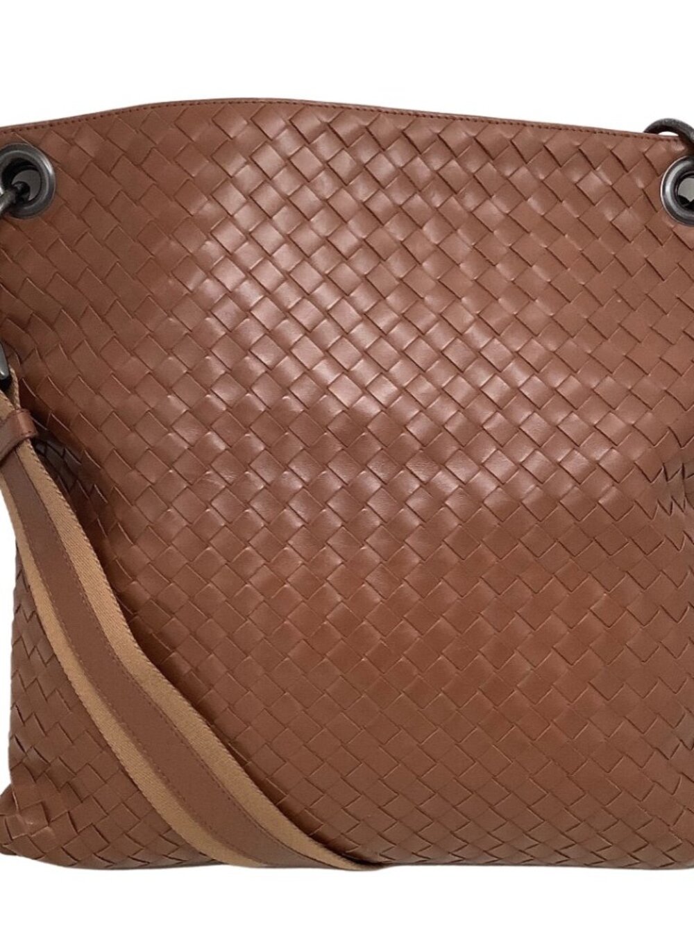 Bottega Veneta Messenger Intrecciato Flat Brown Leather Cross Body Bag